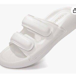 Colgo Womens Slide Sandals Double Hook&Loop Adjustable Strap Flat Sandal
